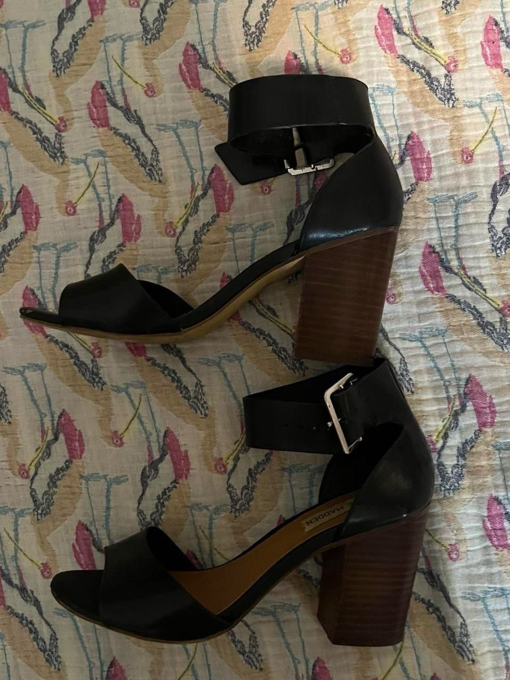 Steve Madden Black Ankle-Strap Block Heel Sandals